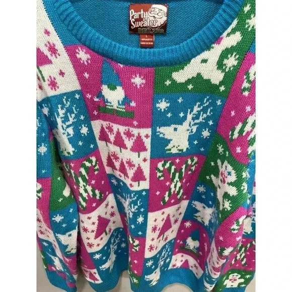Party Sweater Dec 25th Adult Large Blue & Pink Pullover Sweater Holiday XMas - Picture 4 of 5